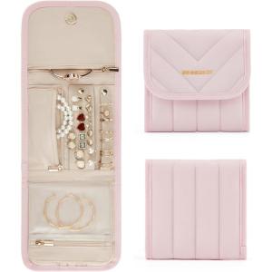 BAGSMART Travel Jewelry Organizer Case, Foldable Jewelry Roll for Necklaces, Earrings, Journey-Rings, Bracelets, Brooches, Portable, Pink(B-Pink)