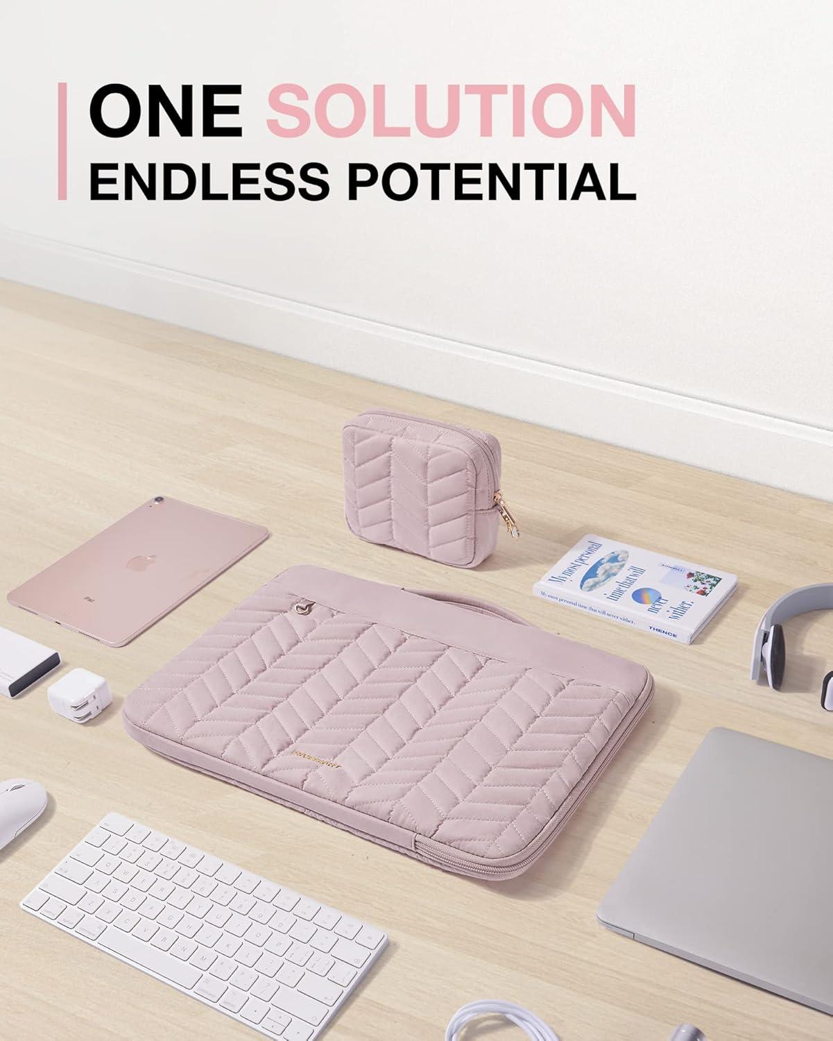 imageBAGSMART 1314 inch Laptop Sleeve with Handle Puffy Padded Case Accessories Bag MacBook Fitted Air Pro 133 14 inch Computer DellHPDusty Pink