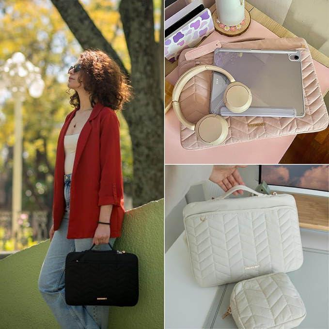 imageBAGSMART 1314 inch Laptop Sleeve with Handle Puffy Padded Case Accessories Bag MacBook Fitted Air Pro 133 14 inch Computer DellHPDusty Pink