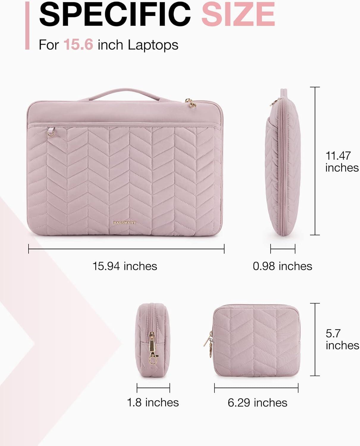 imageBAGSMART 1314 inch Laptop Sleeve with Handle Puffy Padded Case Accessories Bag MacBook Fitted Air Pro 133 14 inch Computer DellHPDusty Pink