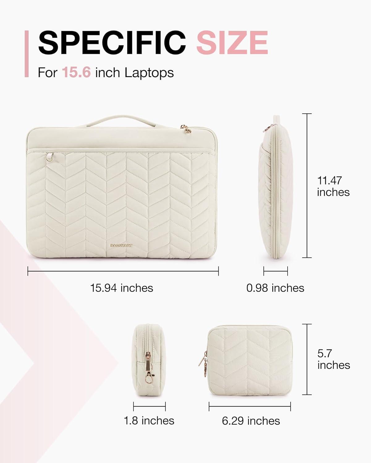 imageBAGSMART 1314 inch Laptop Sleeve with Handle Puffy Padded Case Accessories Bag MacBook Fitted Air Pro 133 14 inch Computer DellHPNatural Cream