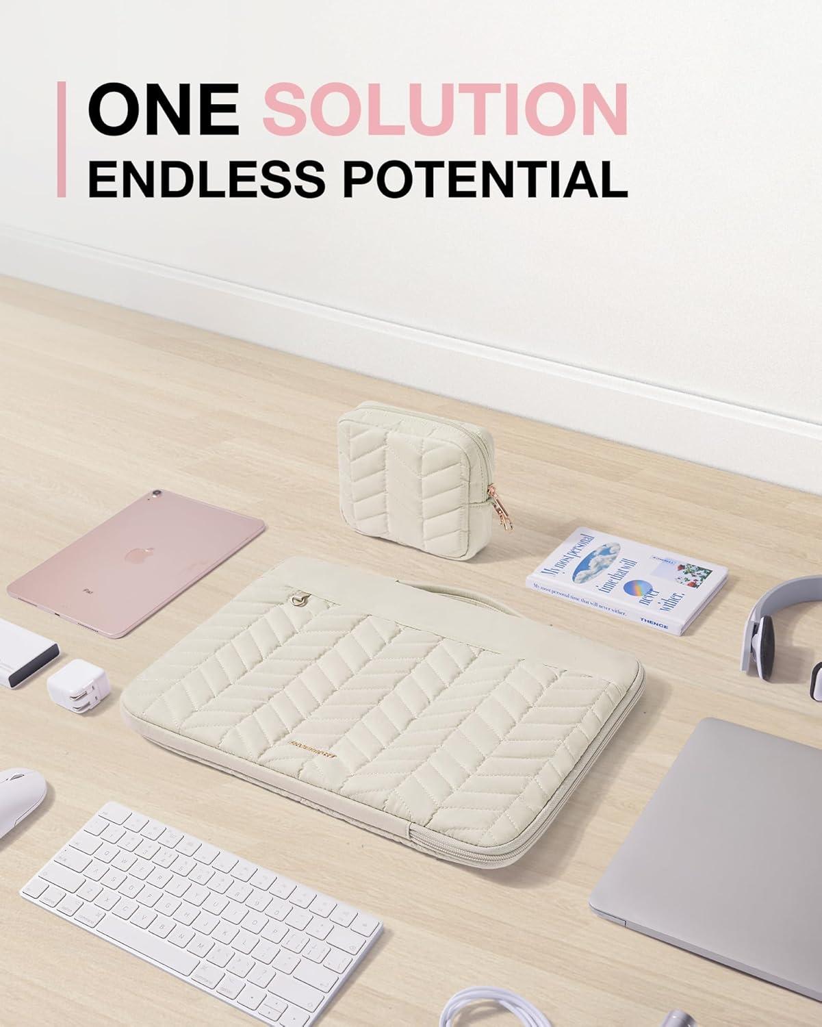 imageBAGSMART 1314 inch Laptop Sleeve with Handle Puffy Padded Case Accessories Bag MacBook Fitted Air Pro 133 14 inch Computer DellHPWith AccessoriesBeige