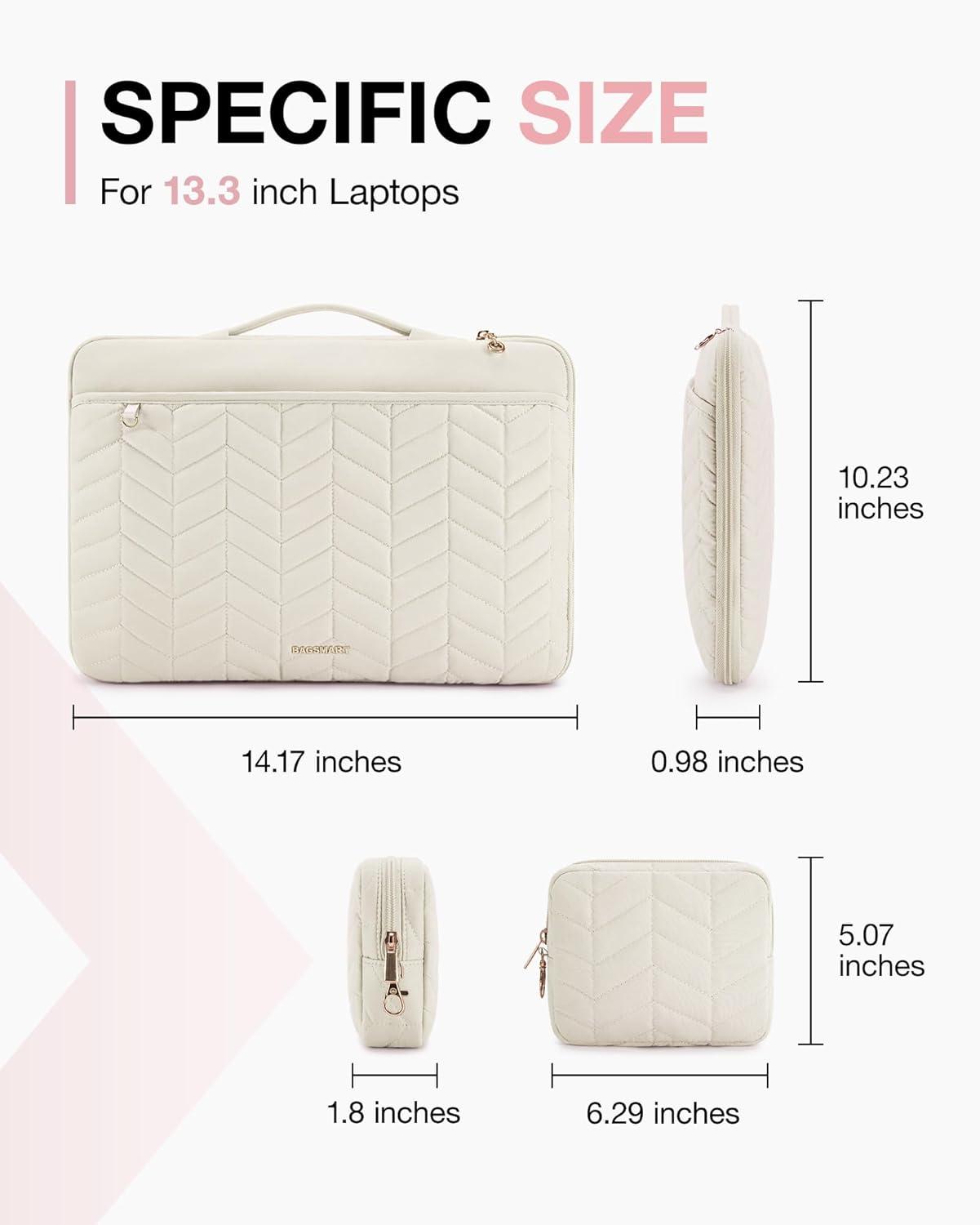 imageBAGSMART 1314 inch Laptop Sleeve with Handle Puffy Padded Case Accessories Bag MacBook Fitted Air Pro 133 14 inch Computer DellHPWith AccessoriesBeige