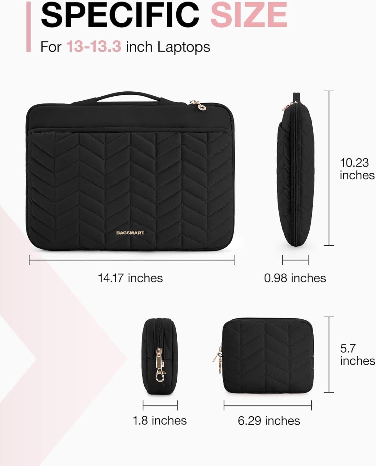 imageBAGSMART 1314 inch Laptop Sleeve with Handle Puffy Padded Case Accessories Bag MacBook Fitted Air Pro 133 14 inch Computer DellHPWith AccessoriesBlack