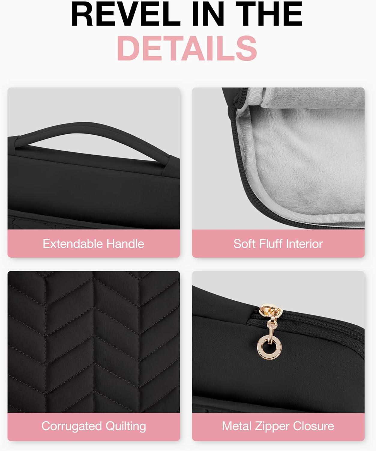 imageBAGSMART 1314 inch Laptop Sleeve with Handle Puffy Padded Case Accessories Bag MacBook Fitted Air Pro 133 14 inch Computer DellHPWith AccessoriesBlack