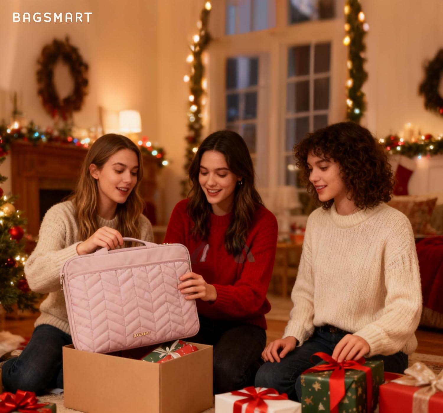 imageBAGSMART 1314 inch Laptop Sleeve with Handle Puffy Padded Case Accessories Bag MacBook Fitted Air Pro 133 14 inch Computer DellHPWith AccessoriesBlack