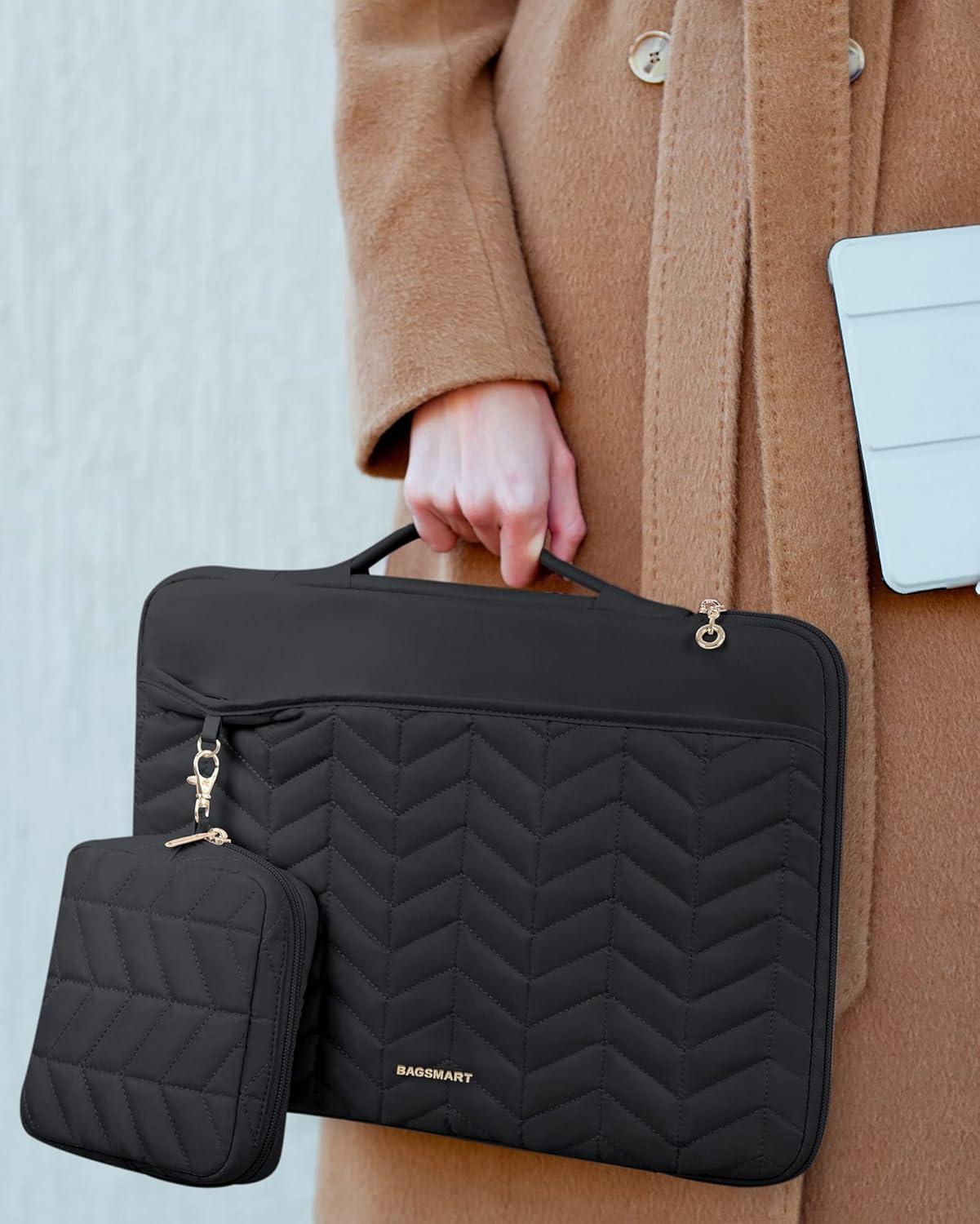 imageBAGSMART 1314 inch Laptop Sleeve with Handle Puffy Padded Case Accessories Bag MacBook Fitted Air Pro 133 14 inch Computer DellHPWith AccessoriesBlack