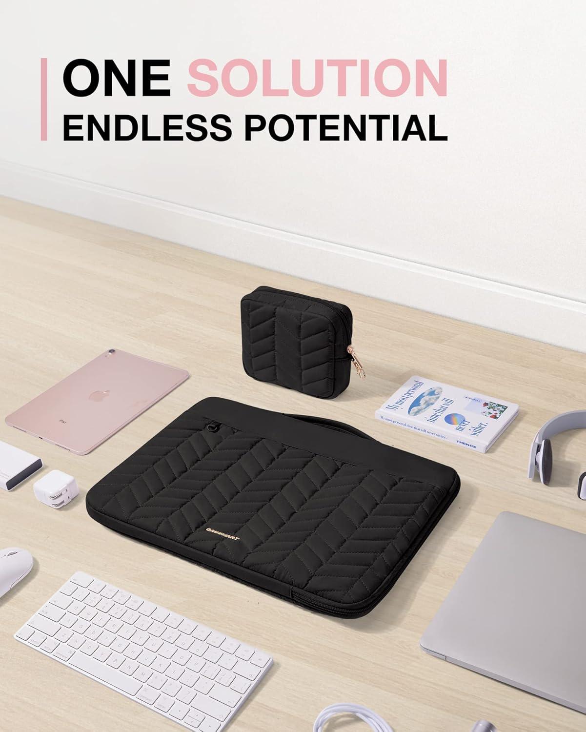 imageBAGSMART 1314 inch Laptop Sleeve with Handle Puffy Padded Case Accessories Bag MacBook Fitted Air Pro 133 14 inch Computer DellHPWith AccessoriesBlack