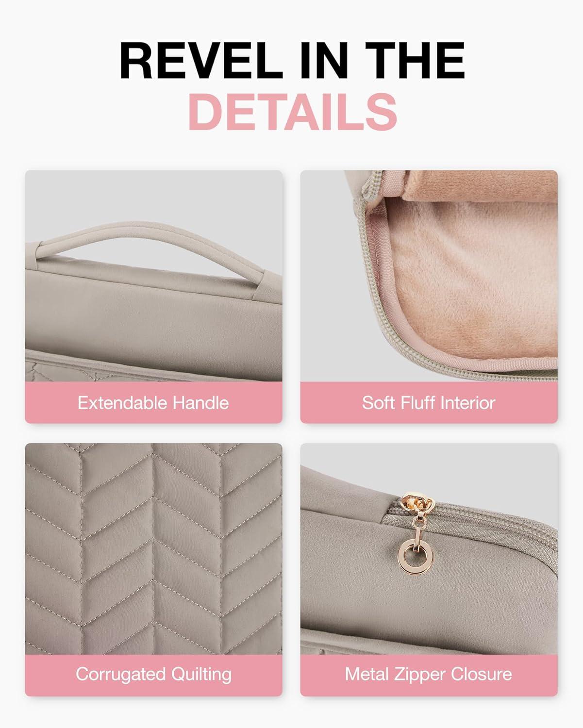 imageBAGSMART 1314 inch Laptop Sleeve with Handle Puffy Padded Case Accessories Bag MacBook Fitted Air Pro 133 14 inch Computer DellHPWith AccessoriesWarm Gray