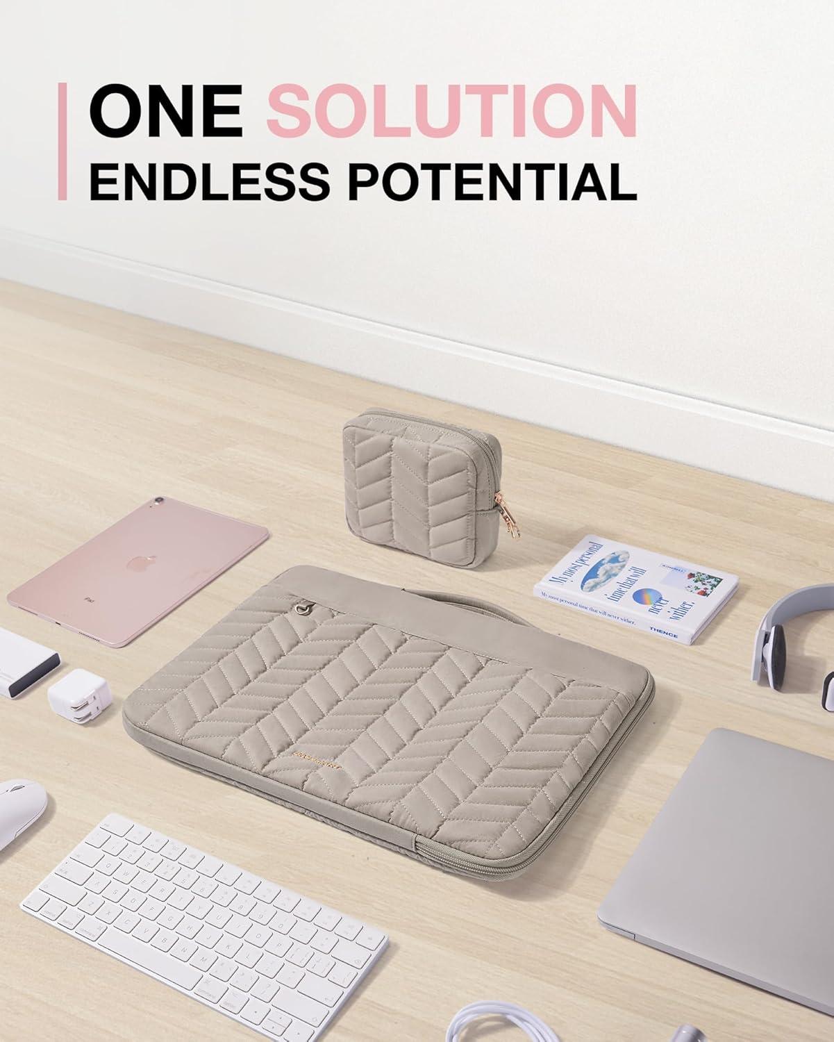 imageBAGSMART 1314 inch Laptop Sleeve with Handle Puffy Padded Case Accessories Bag MacBook Fitted Air Pro 133 14 inch Computer DellHPWith AccessoriesWarm Gray