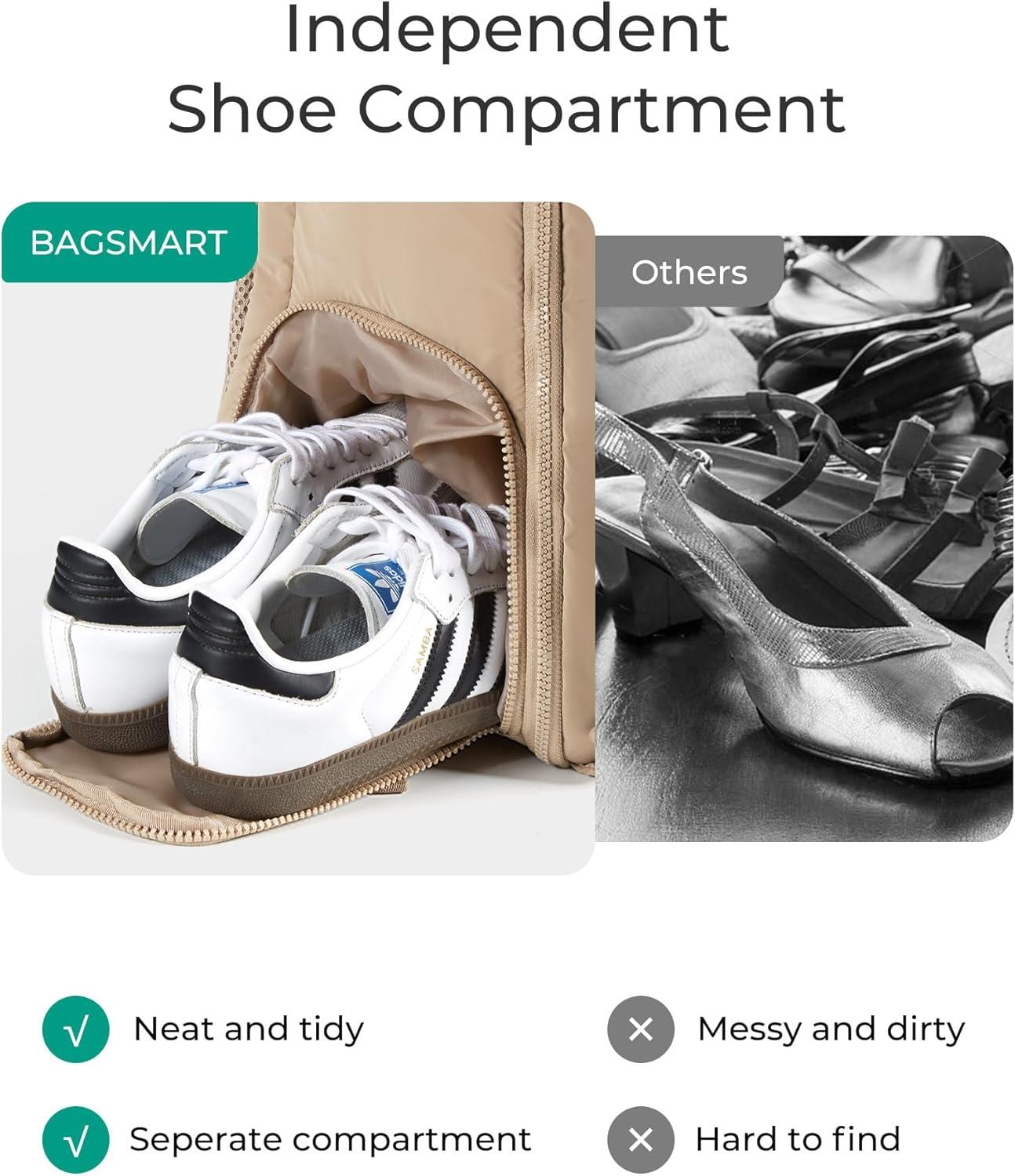 imageBAGSMART 30L Travel Backpack for Women Carry on Backpack for Airplanes Gym Backpack with Shoe Compartment Lightweight Travel Bag Fits 156 Inch WaterResistant ChocolateGrey