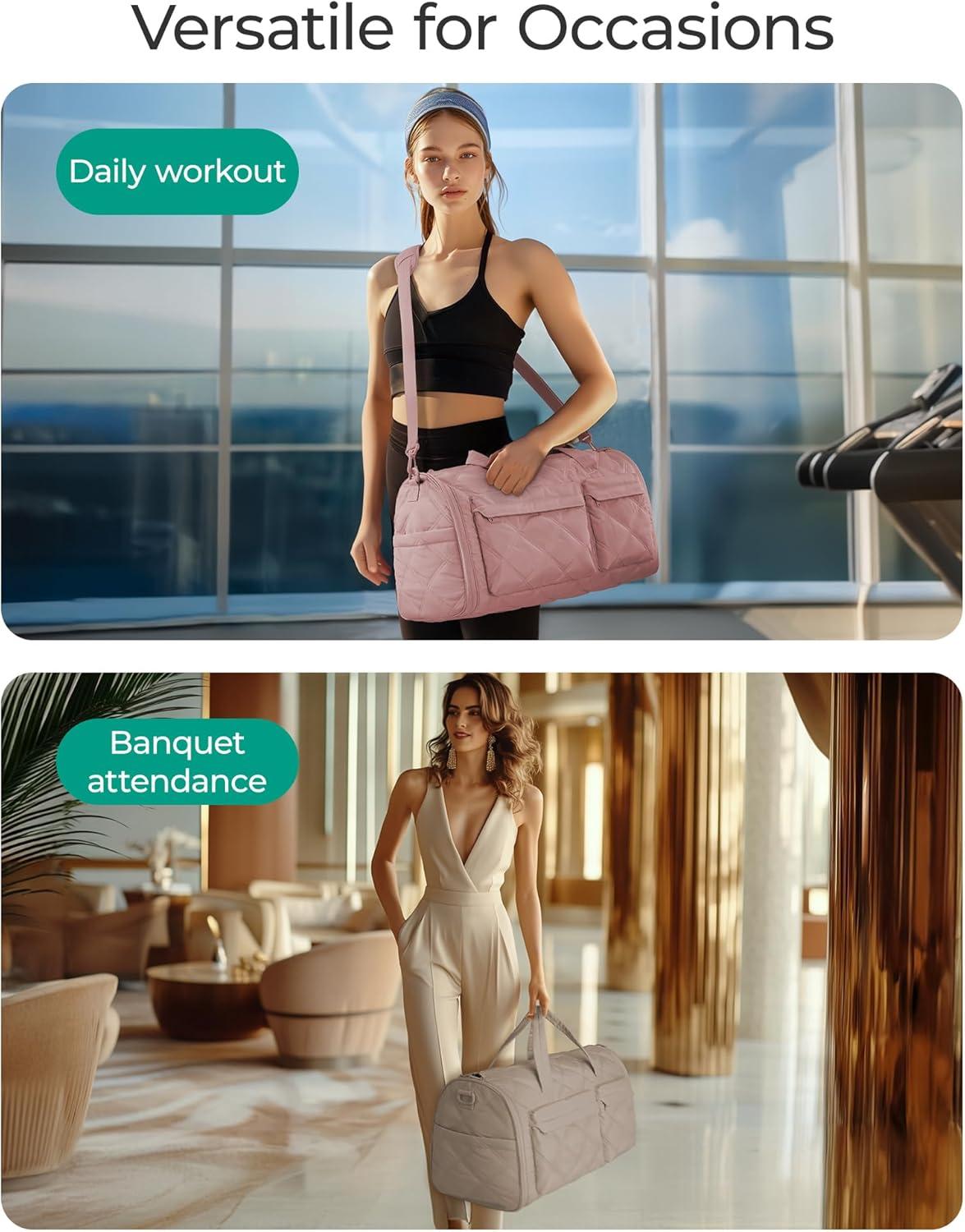 imageBAGSMART Garment Duffel Bag Convertible 2in1 Puffy WaterResistant CarryOn with Shoe Compartment Dark PinkAKhaki