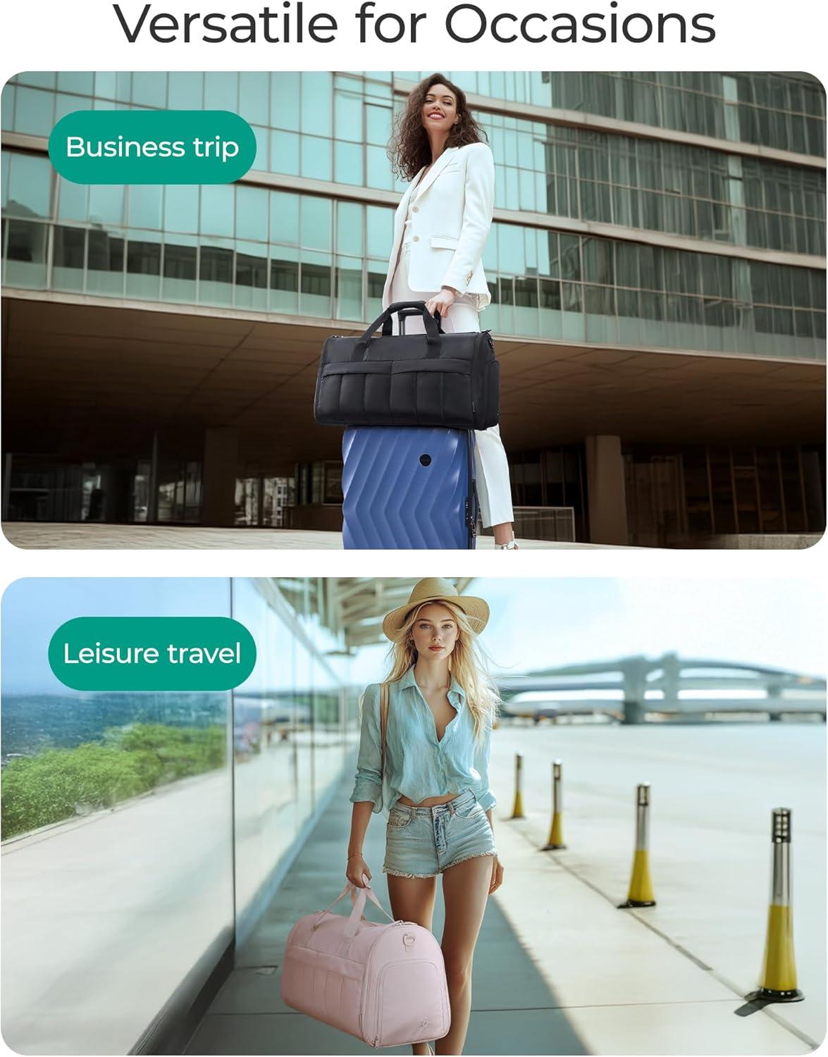 imageBAGSMART Garment Duffel Bag Convertible 2in1 Puffy WaterResistant CarryOn with Shoe Compartment Dark PinkBBlack