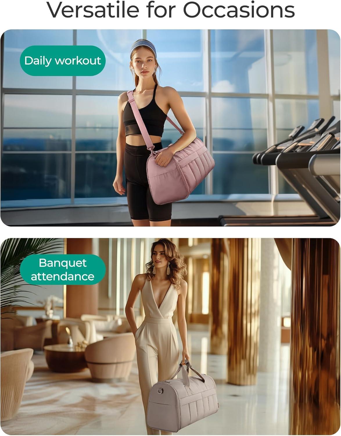 imageBAGSMART Garment Duffel Bag Convertible 2in1 Puffy WaterResistant CarryOn with Shoe Compartment Dark PinkBBlack