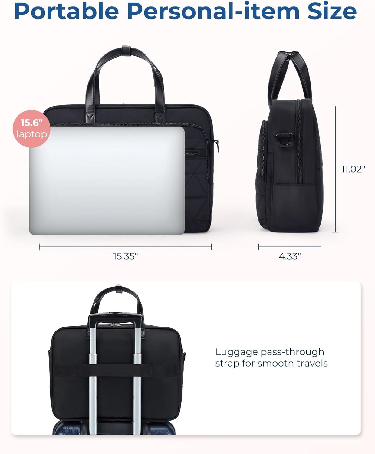 imageBAGSMART Laptop Bag for WomenMen 156 Inch Briefcase Stylish Leather Computer Messenger Bag for Office Business Black1black