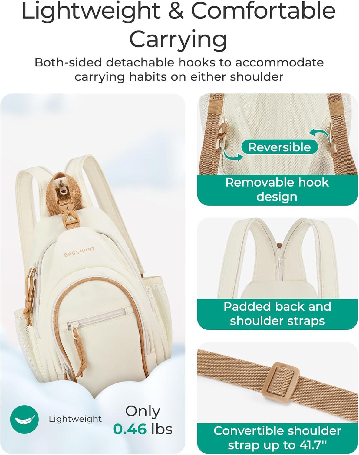 imageBAGSMART Small Crossbody Sling Bag for Men Women Small Sling Backpack Shoulder Bag AntiTheft Chest DaypackBlack