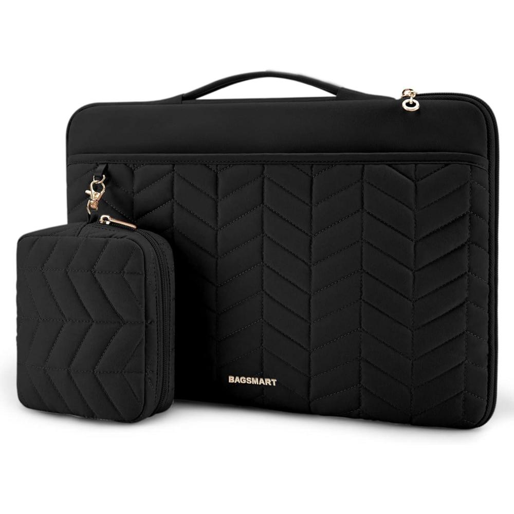 imageBAGSMART 1314 inch Laptop Sleeve with Handle Puffy Padded Case Accessories Bag MacBook Fitted Air Pro 133 14 inch Computer DellHPWith AccessoriesBlack