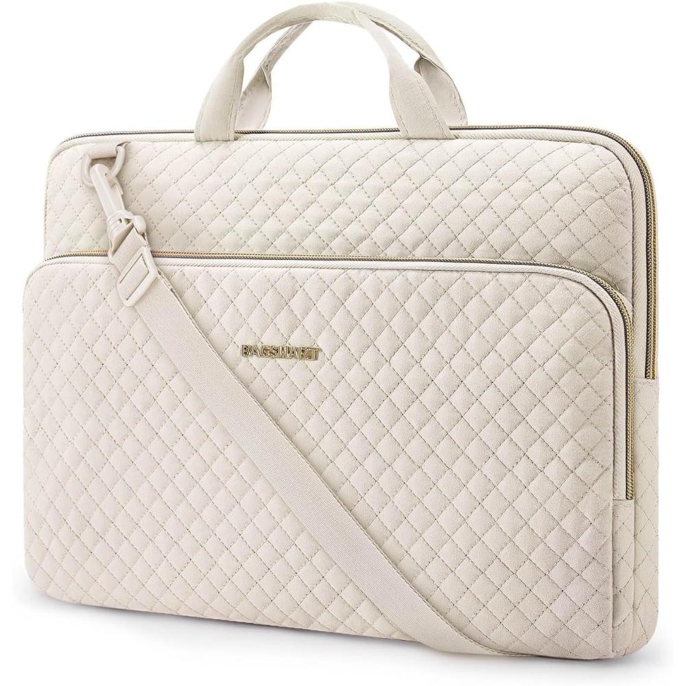 imageBAGSMART 13Inch Laptop Sleeve Black PolyesterBeigeShoulder Strap