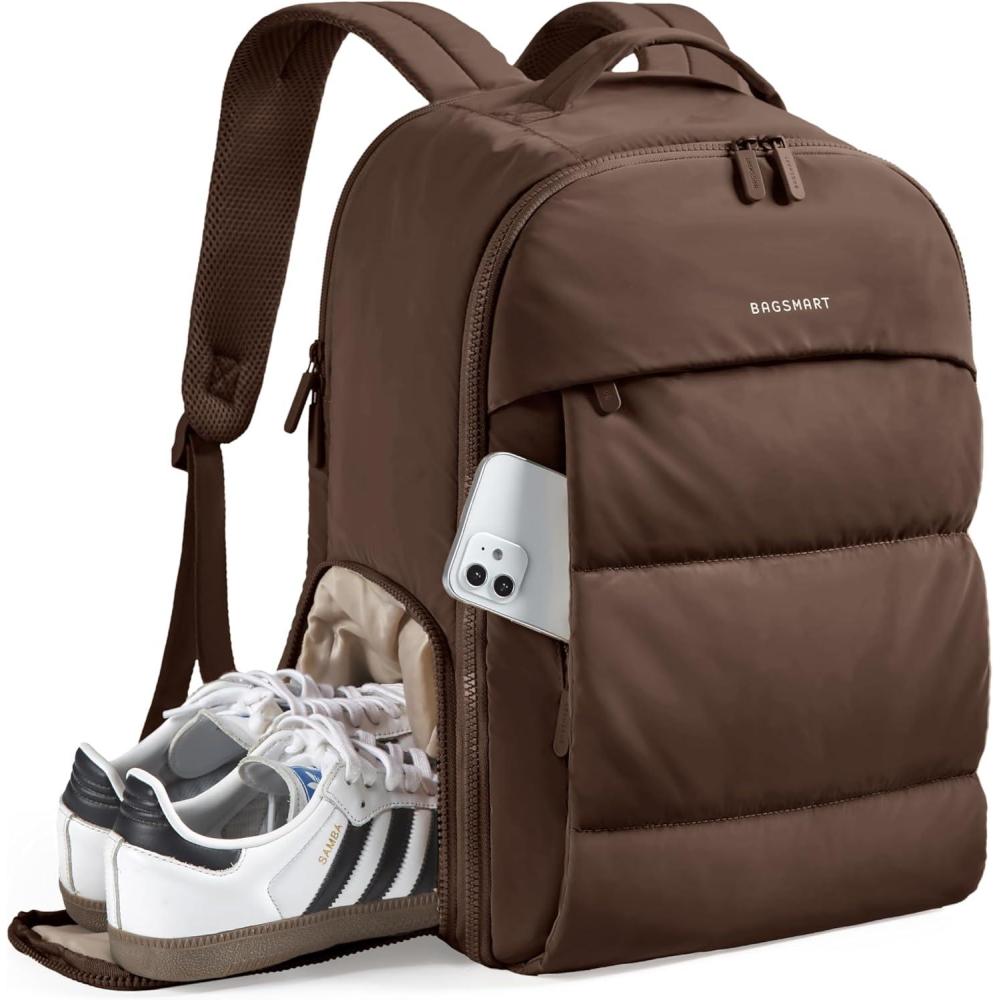 imageBAGSMART 30L Travel Backpack for Women Carry on Backpack for Airplanes Gym Backpack with Shoe Compartment Lightweight Travel Bag Fits 156 Inch WaterResistant ChocolateChocolate