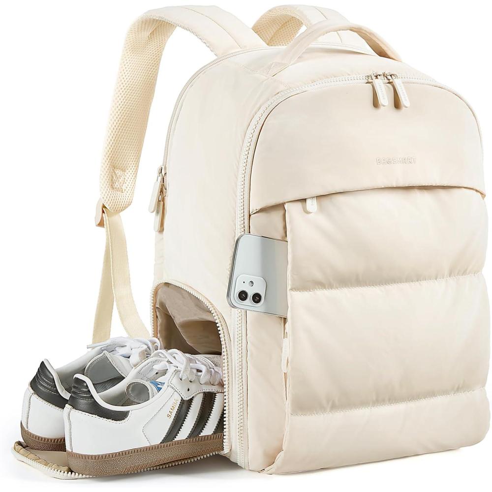 imageBAGSMART 30L Travel Backpack for Women Carry on Backpack for Airplanes Gym Backpack with Shoe Compartment Lightweight Travel Bag Fits 156 Inch WaterResistant ChocolateBeige