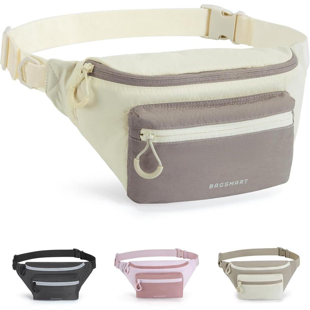 imageBAGSMART Fanny Packs for Women Men Crossbody Waist Bag with Adjustable Strap Belt Bag for Running Sport Travel Hiking BeigeBeige