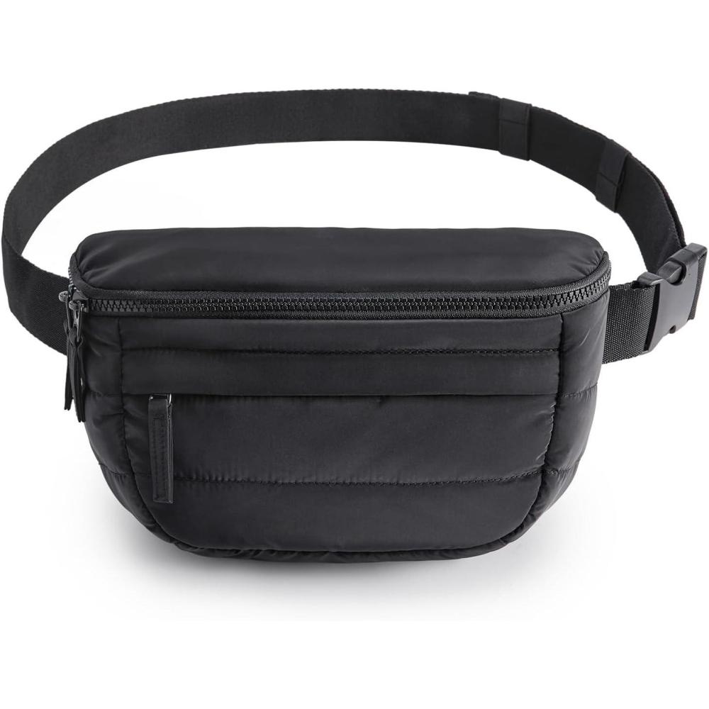 imageBAGSMART Fanny Packs for Women Two Way Zipper Belt Bag with Adjustable Strap Puffy Fashion Waist Packs for Traveling Workout Dark GreyBlack