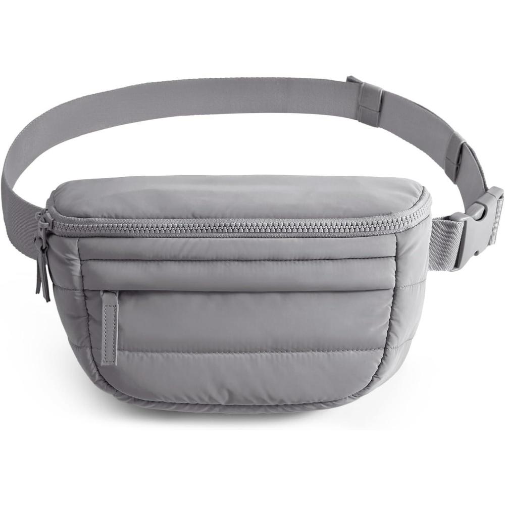 imageBAGSMART Fanny Packs for Women Two Way Zipper Belt Bag with Adjustable Strap Puffy Fashion Waist Packs for Traveling Workout Dark GreyDark Grey