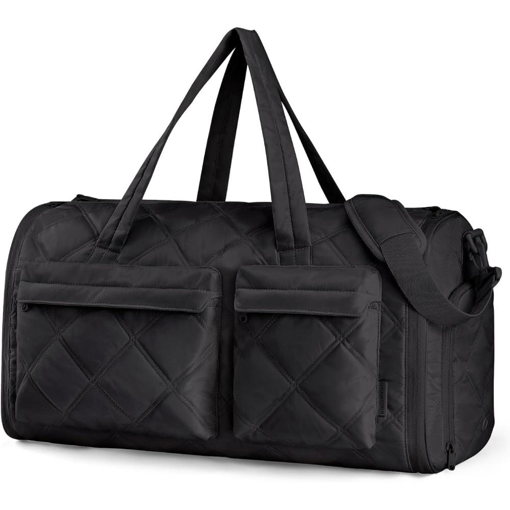 imageBAGSMART Garment Duffel Bag Convertible 2in1 Puffy WaterResistant CarryOn with Shoe Compartment ABlackABlack