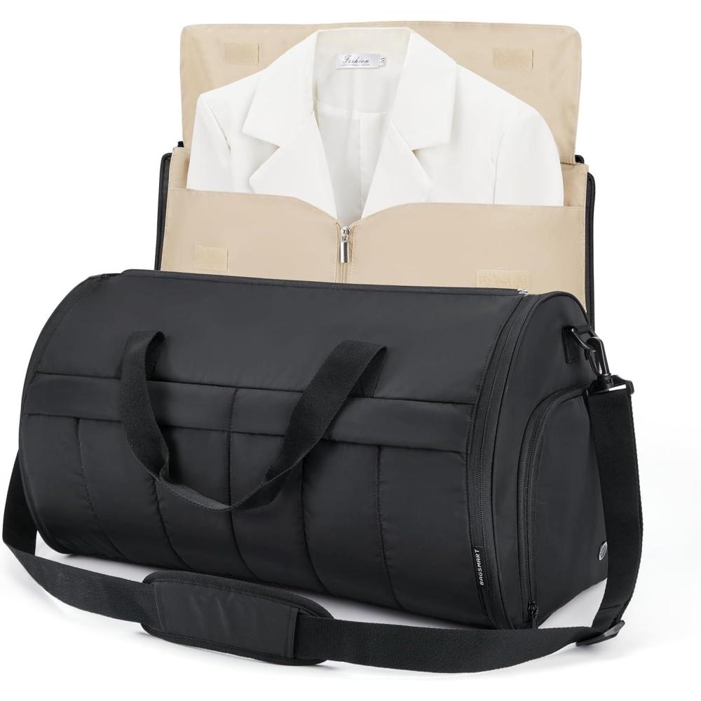 imageBAGSMART Garment Duffel Bag Convertible 2in1 Puffy WaterResistant CarryOn with Shoe Compartment ABlackBBlack