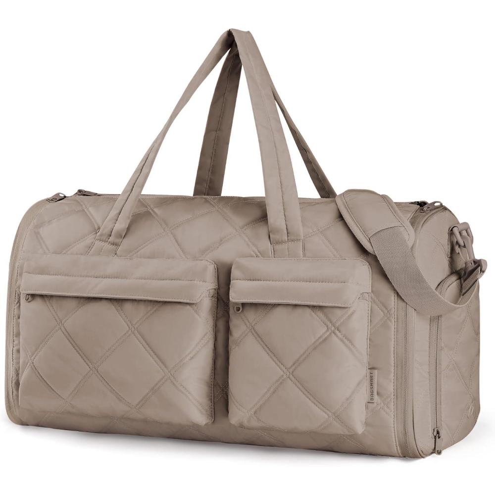 imageBAGSMART Garment Duffel Bag Convertible 2in1 Puffy WaterResistant CarryOn with Shoe Compartment Dark PinkAKhaki