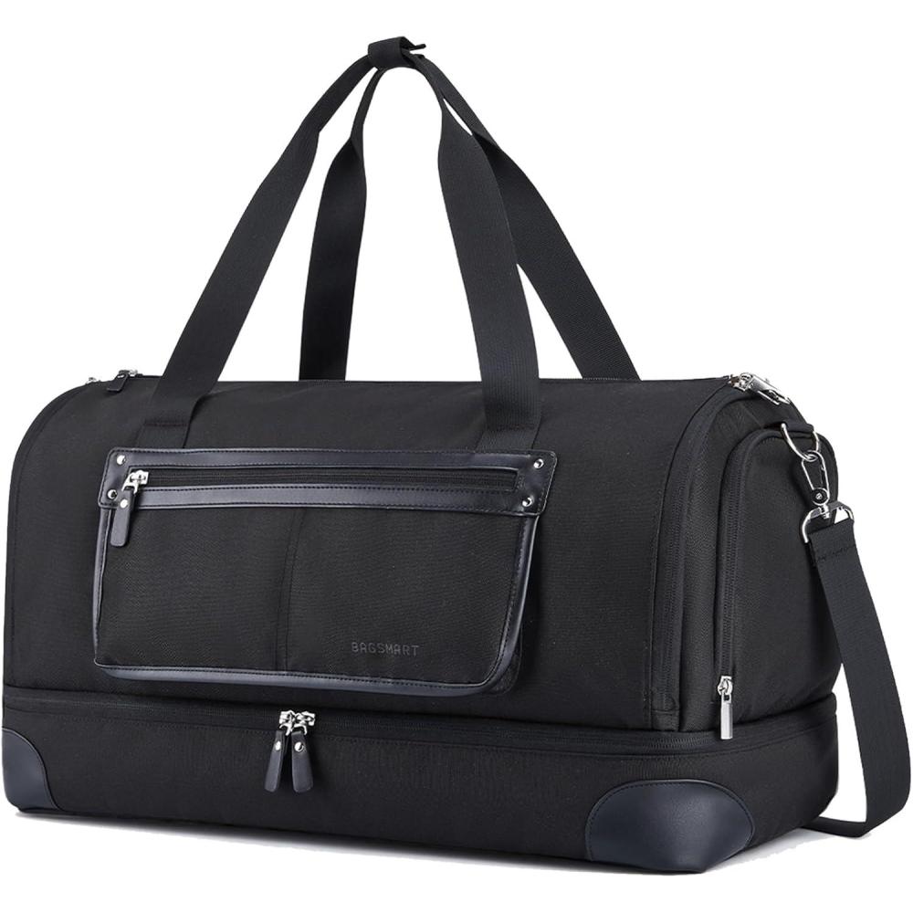 imageBAGSMART Medium Garment Bags for Travel Convertible Travel Garment Duffle Bag Suit Bags for Women 2 in 1 Garment Bags with Shoe CompartmentBlack