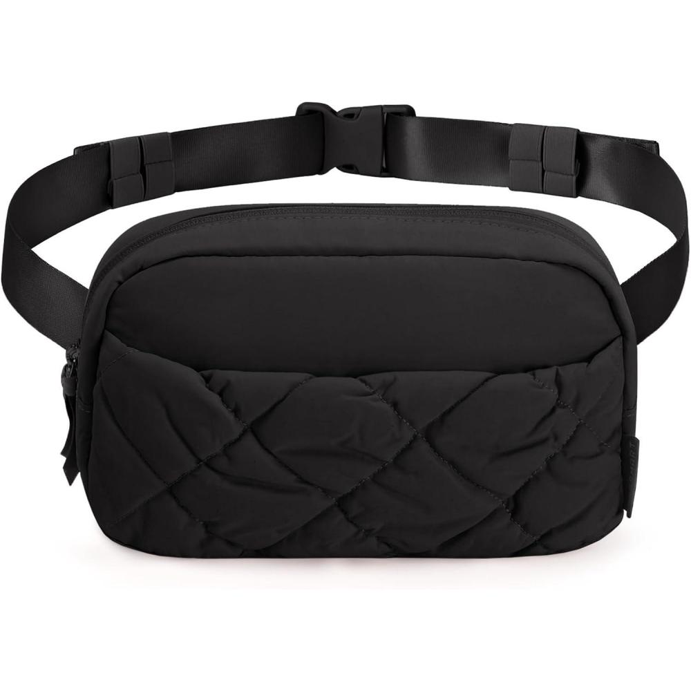 imageBAGSMART Puffy Fanny Packs for Women Crossbody Belt Bag with Adjustable Strap Quilted Waist Pack Purse for Traveling Shopping WorkoutBlackpuffy