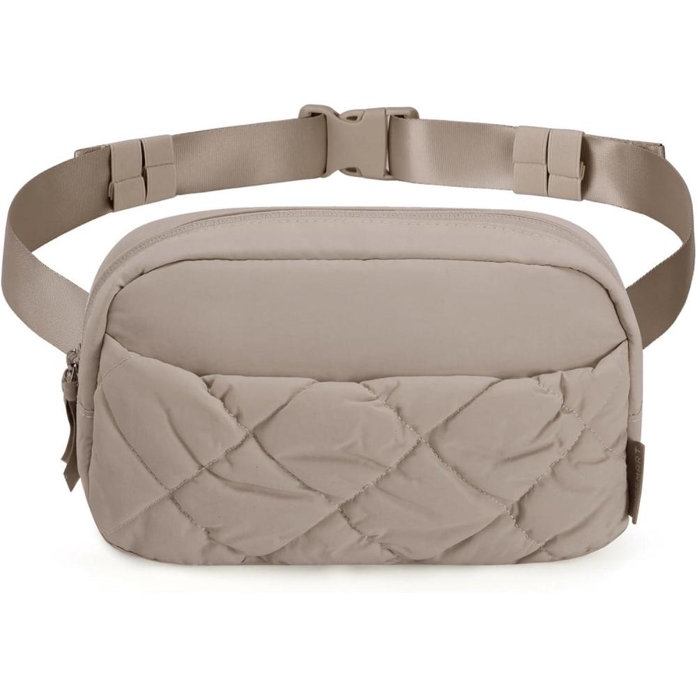 imageBAGSMART Puffy Fanny Packs for Women Crossbody Belt Bag with Adjustable Strap Quilted Waist Pack Purse for Traveling Shopping WorkoutCamel