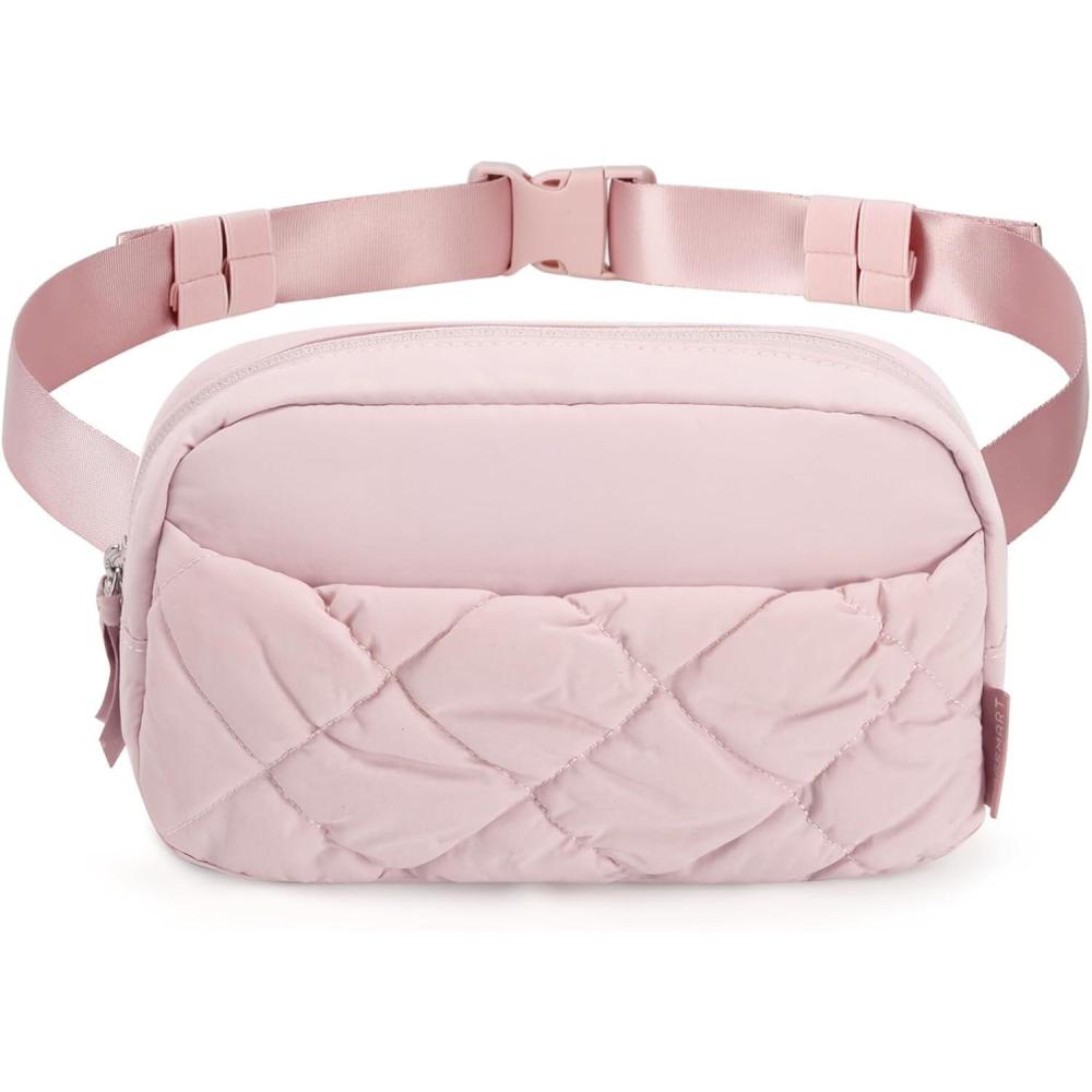 imageBAGSMART Puffy Fanny Packs for Women Crossbody Belt Bag with Adjustable Strap Quilted Waist Pack Purse for Traveling Shopping WorkoutPink