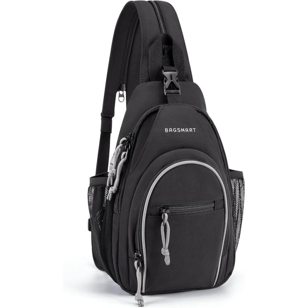 imageBAGSMART Small Crossbody Sling Bag for Men Women Small Sling Backpack Shoulder Bag AntiTheft Chest DaypackBlack