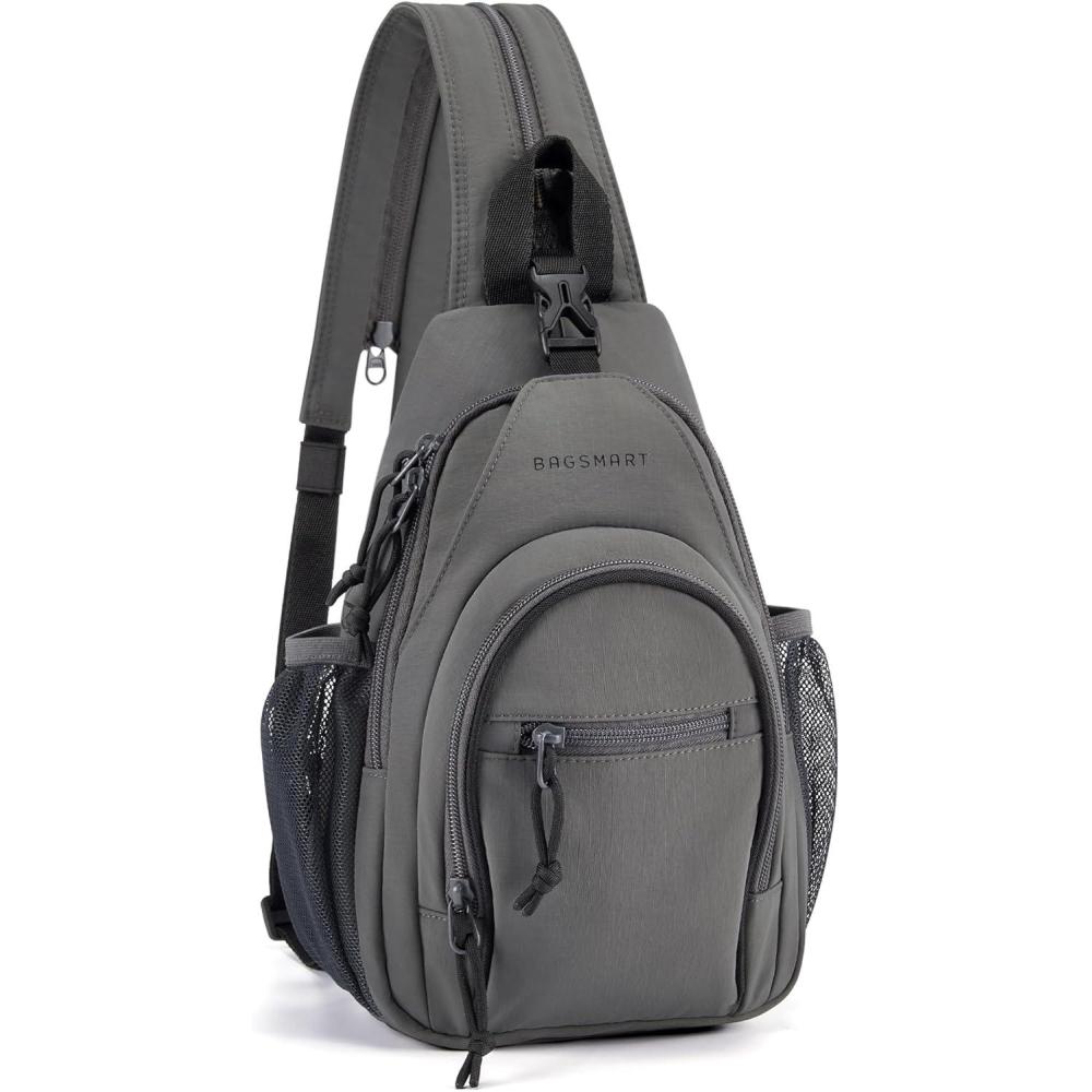 imageBAGSMART Small Crossbody Sling Bag for Men Women Small Sling Backpack Shoulder Bag AntiTheft Chest DaypackDark Gray