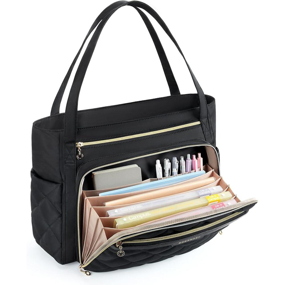 imageBAGSMART Teacher Tote Bag for Women 156in Quilted with Insulated Pocket amp Nurse Bag Features Black  156in Quilted Nurse Bag FeaturesBlack