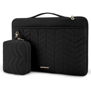 BAGSMART 13-14 inch Laptop Sleeve with Handle, Puffy Padded Case Accessories Bag, MacBook Fitted Air Pro 13.3 14 inch, Computer Dell,HP(With Accessories-Black)