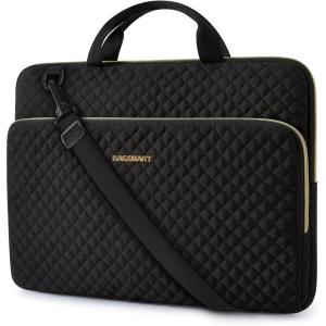 BAGSMART 13-Inch Laptop Sleeve, Black, Polyester(Black-Shoulder Strap)