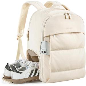 BAGSMART 30L Travel Backpack for Women, Carry on Backpack for Airplanes, Gym Backpack with Shoe Compartment, Lightweight Travel Bag Fits 15.6 Inch, Water-Resistant, Chocolate(Beige)