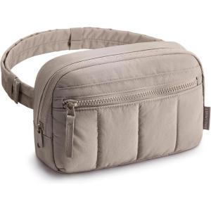 BAGSMART Fanny Packs for Women Cross Body, Quilted Puffy Belt Bag with Pockets, Fashion Waist Packs for Traveling Hiking Black(Camel)