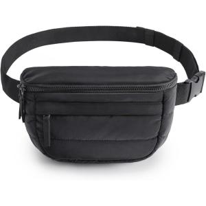 BAGSMART Fanny Packs for Women Two Way Zipper Belt Bag with Adjustable Strap, Puffy Fashion Waist Packs for Traveling Workout, Dark Grey(Black)
