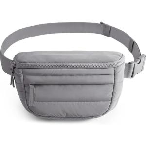 BAGSMART Fanny Packs for Women Two Way Zipper Belt Bag with Adjustable Strap, Puffy Fashion Waist Packs for Traveling Workout, Dark Grey(Dark Grey)