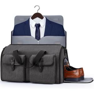 BAGSMART Garment Bags for Travel, Convertible Garment Duffle Bag Suit Bags for Men Women, 2 in 1 Garment Bags for Hanging Clothes, Carry On Duffle Bag with Shoe Compartment, Blue(Black)