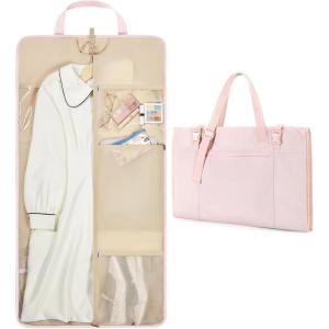 BAGSMART Garment Bags for Travel Foldable Carry on Suit Carrier for Hanging Clothes Stylish Dress Carrier Large Convertible Weekender Garment Bags for Women Men(Sleek Light Pink)