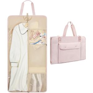 BAGSMART Garment Bags for Travel Foldable Carry on Suit Carrier for Hanging Clothes Stylish Dress Carrier Large Convertible Weekender Garment Bags for Women Men(Puffy Light Pink)