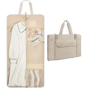 BAGSMART Garment Bags for Travel Foldable Carry on Suit Carrier for Hanging Clothes Stylish Dress Carrier Large Convertible Weekender Garment Bags for Women Men(Puffy Camel)