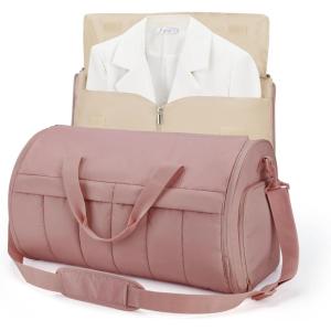 BAGSMART Garment Duffel Bag, Convertible 2-in-1 Puffy Water-Resistant Carry-On with Shoe Compartment (A-Black)(B-Dark Pink)