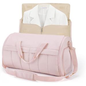 BAGSMART Garment Duffel Bag, Convertible 2-in-1 Puffy Water-Resistant Carry-On with Shoe Compartment (A-Black)(B-Light Pink)