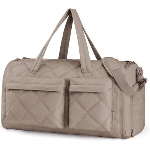 BAGSMART Garment Duffel Bag, Convertible 2-in-1 Puffy Water-Resistant Carry-On with Shoe Compartment, Dark Pink(A-Khaki)